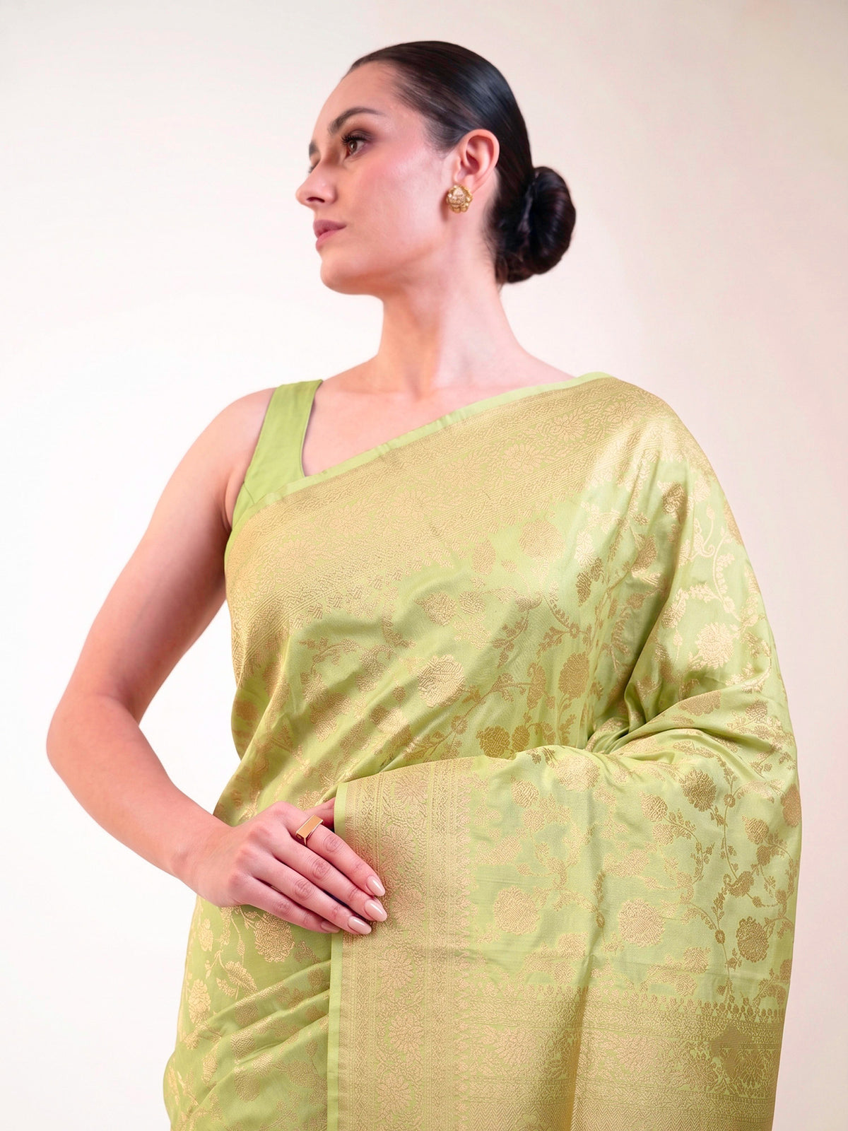 Pista Green Jaal Katan Silk Uppada Handloom Banarasi Saree - Sacred Weaves