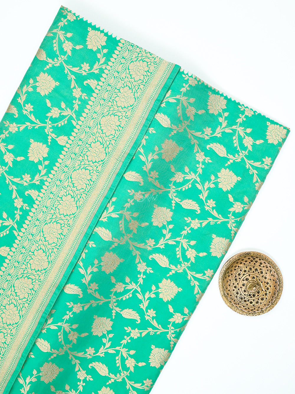 Aqua Green Jaal Katan Silk Uppada Handloom Banarasi Saree - Sacred Weaves