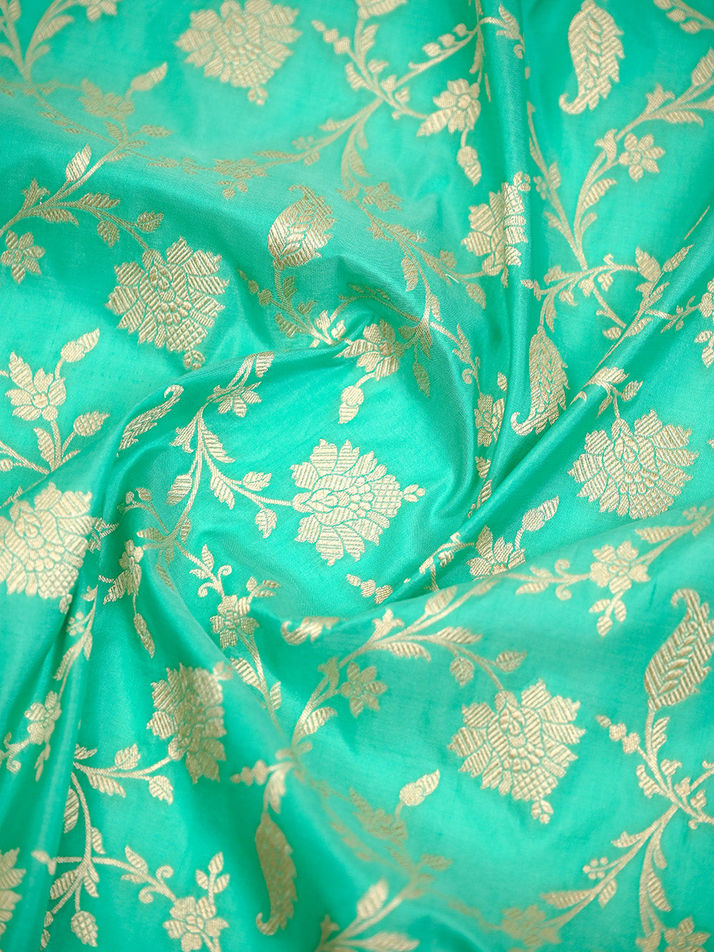 Aqua Green Jaal Katan Silk Uppada Handloom Banarasi Saree - Sacred Weaves
