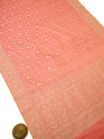 Pink Orange Jaal Katan Silk Uppada Handloom Banarasi Saree - Sacred Weaves