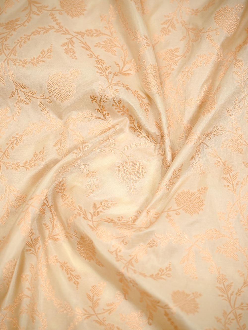 Cream Jaal Katan Silk Uppada Handloom Banarasi Saree - Sacred Weaves
