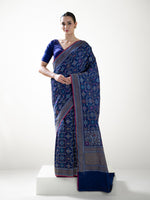 Navy Blue Jaal Katan Silk Handloom Banarasi Saree - Sacred Weaves