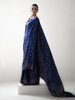 Navy Blue Jaal Katan Silk Handloom Banarasi Saree - Sacred Weaves