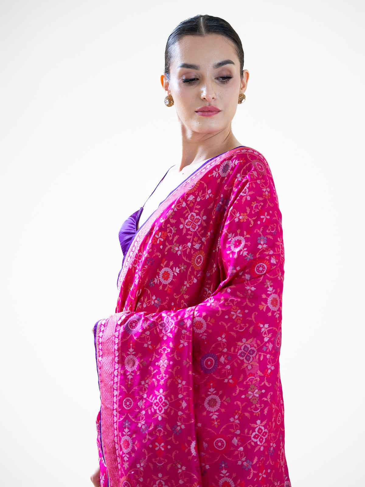 Magenta Jaal Katan Silk Handloom Banarasi Saree - Sacred Weaves
