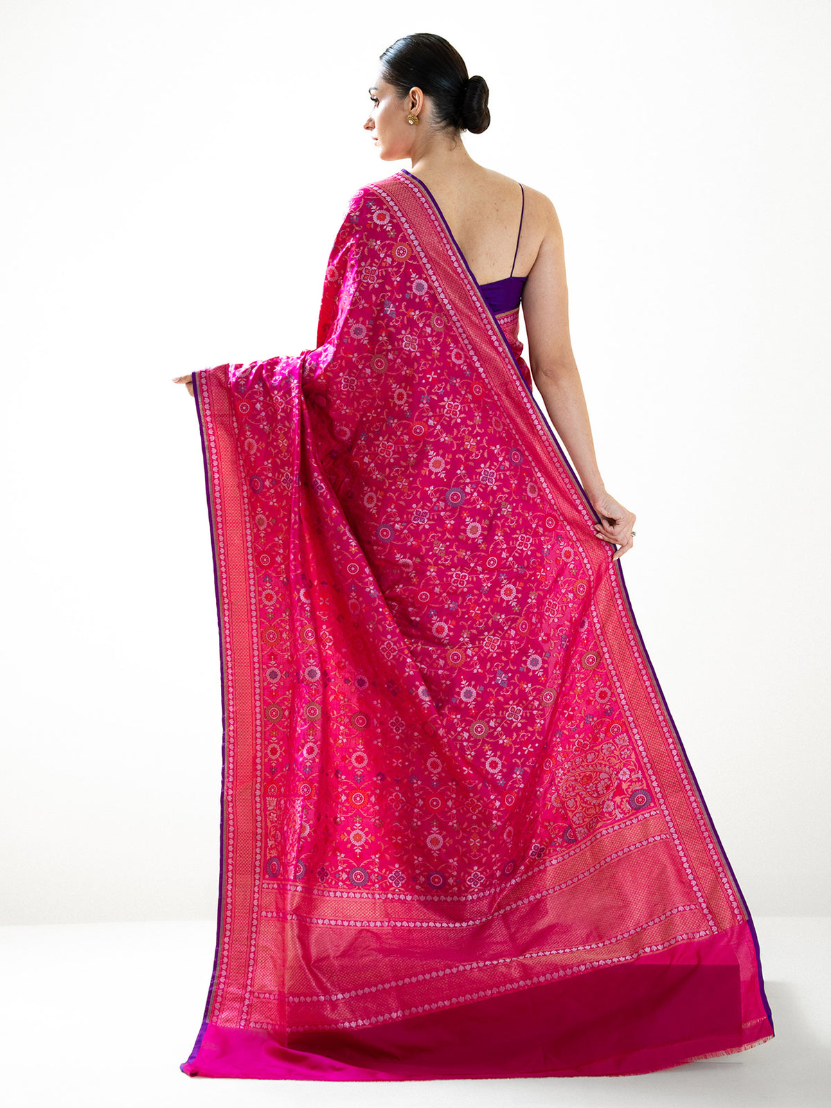 Magenta Jaal Katan Silk Handloom Banarasi Saree - Sacred Weaves