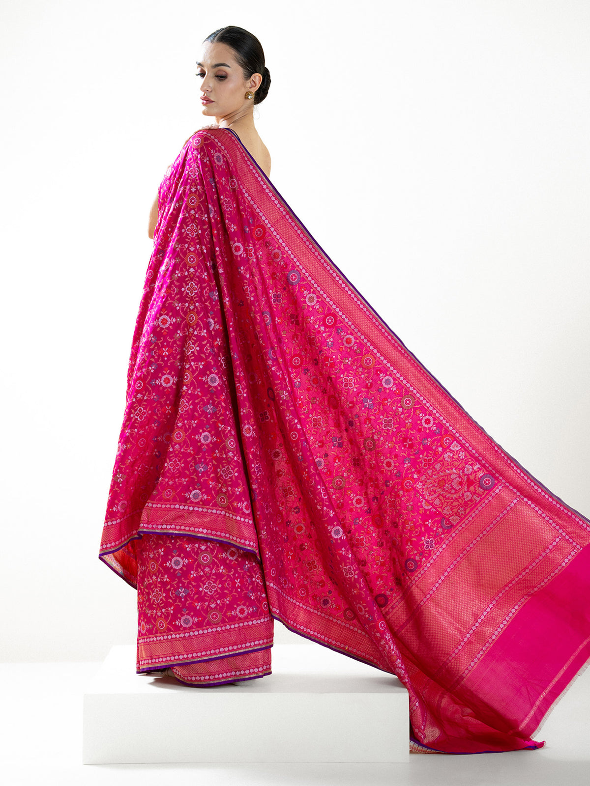 Magenta Jaal Katan Silk Handloom Banarasi Saree - Sacred Weaves