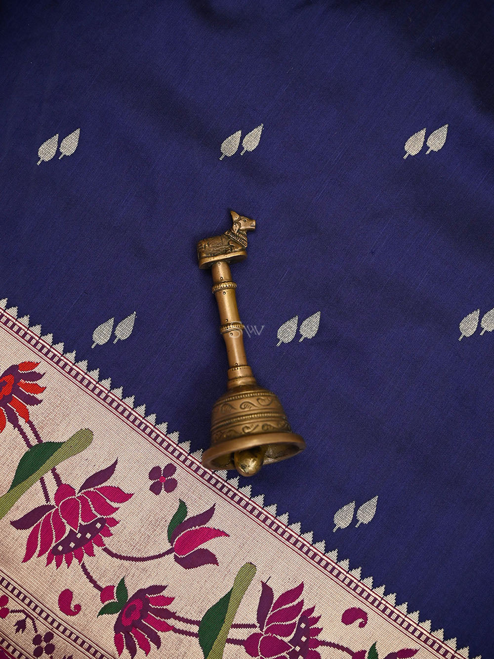 Blue Booti Paithani Katan Silk Handloom Banarasi Saree - Sacred Weaves