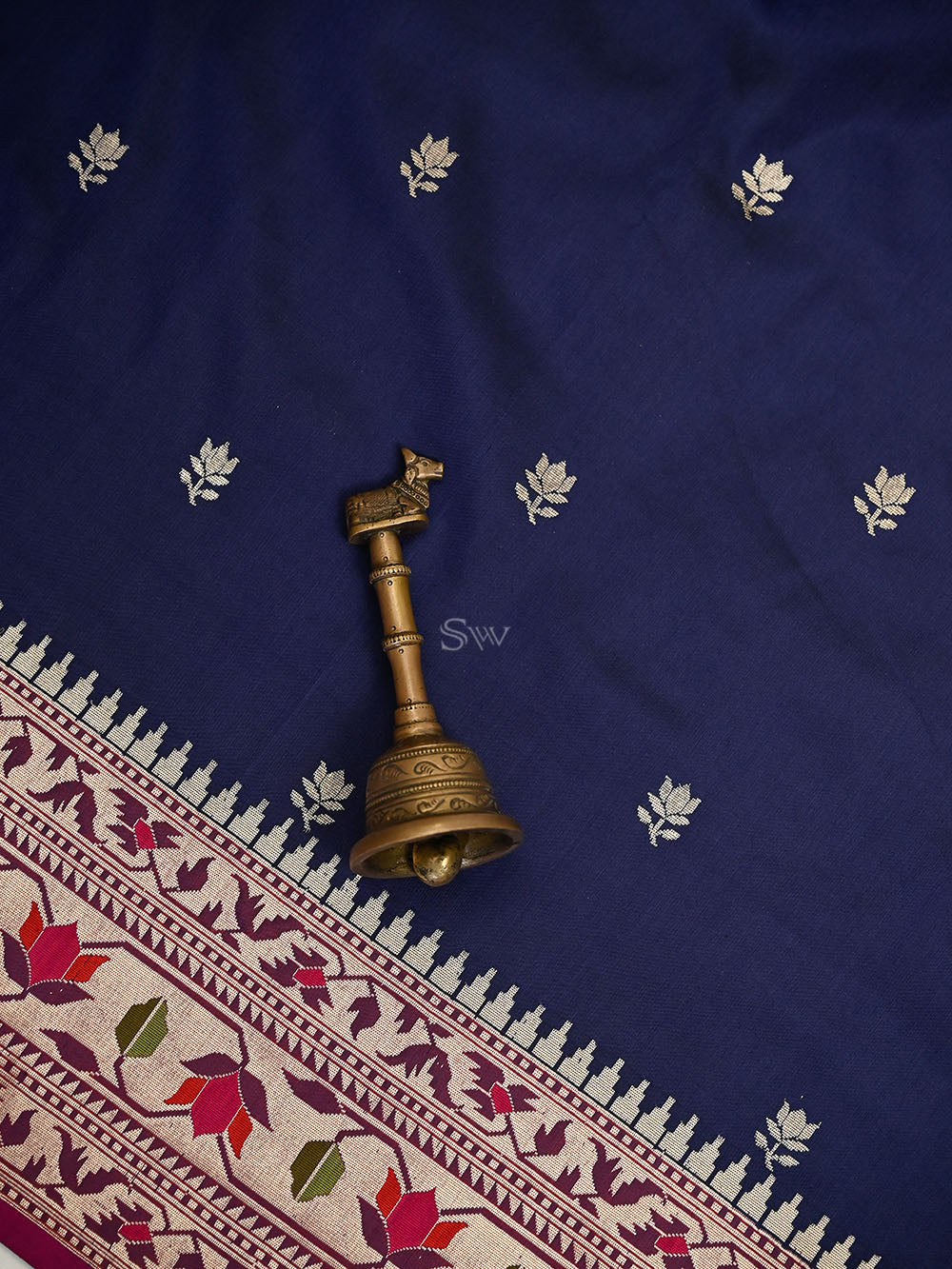 Blue Booti Paithani Katan Silk Handloom Banarasi Saree - Sacred Weaves