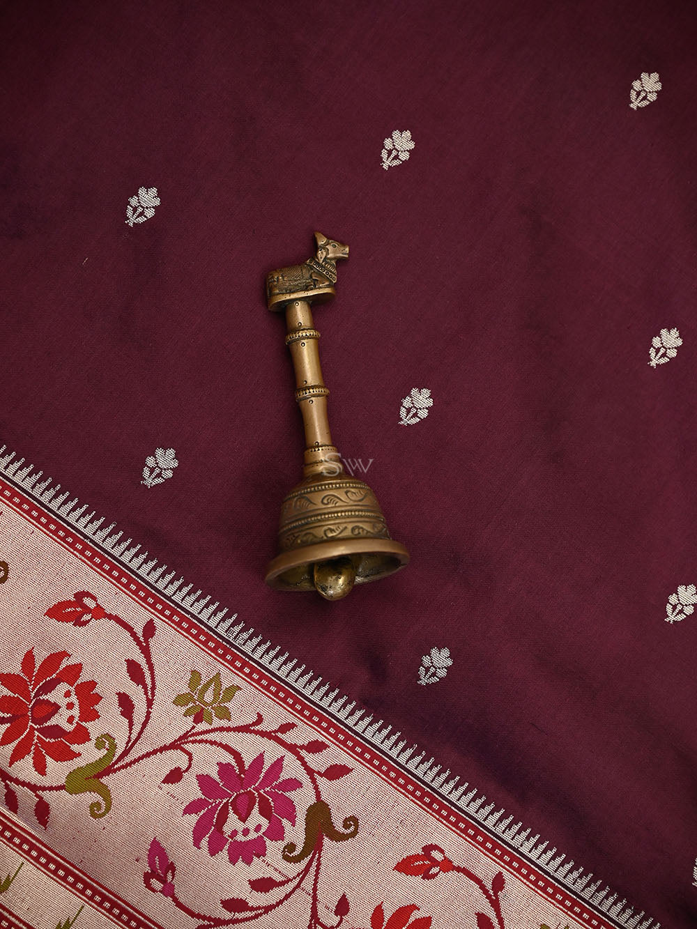Wine Booti Paithani Katan Silk Handloom Banarasi Saree - Sacred Weaves