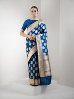 Blue Meenakari Boota Katan Silk Handloom Banarasi Saree - Sacred Weaves
