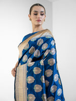 Blue Meenakari Boota Katan Silk Handloom Banarasi Saree - Sacred Weaves
