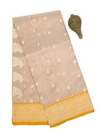 Beige Booti Organza Tissue Silk Handloom Banarasi Saree - Sacred Weaves