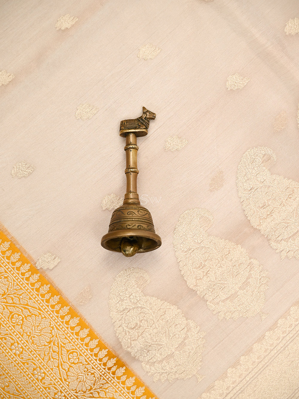 Beige Booti Organza Tissue Silk Handloom Banarasi Saree - Sacred Weaves
