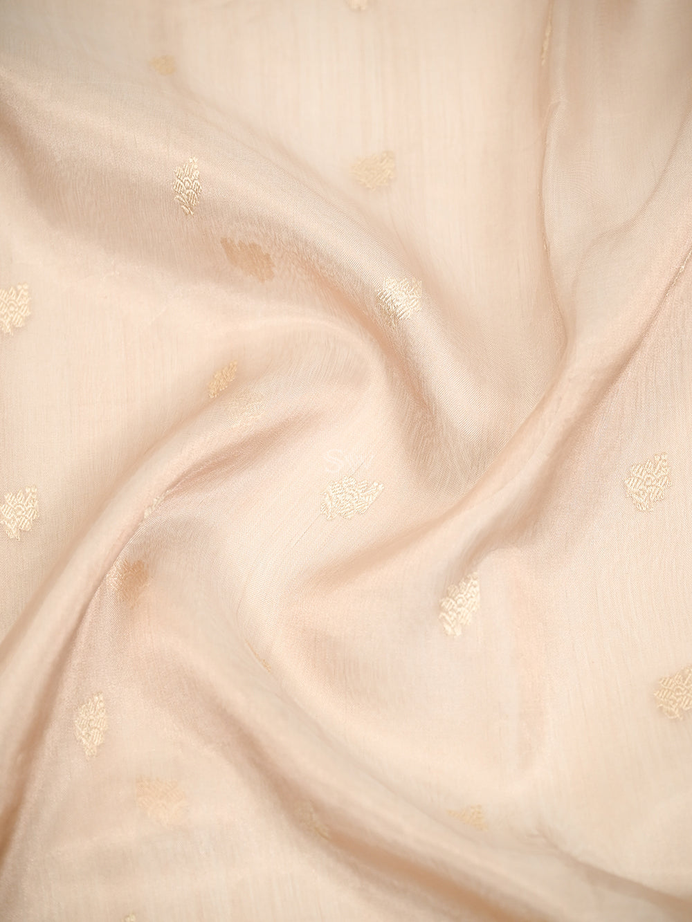 Beige Booti Organza Tissue Silk Handloom Banarasi Saree - Sacred Weaves
