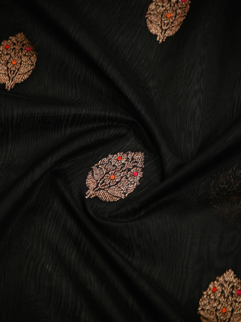 Black Booti Chanderi Silk Handloom Banarasi Saree - Sacred Weaves