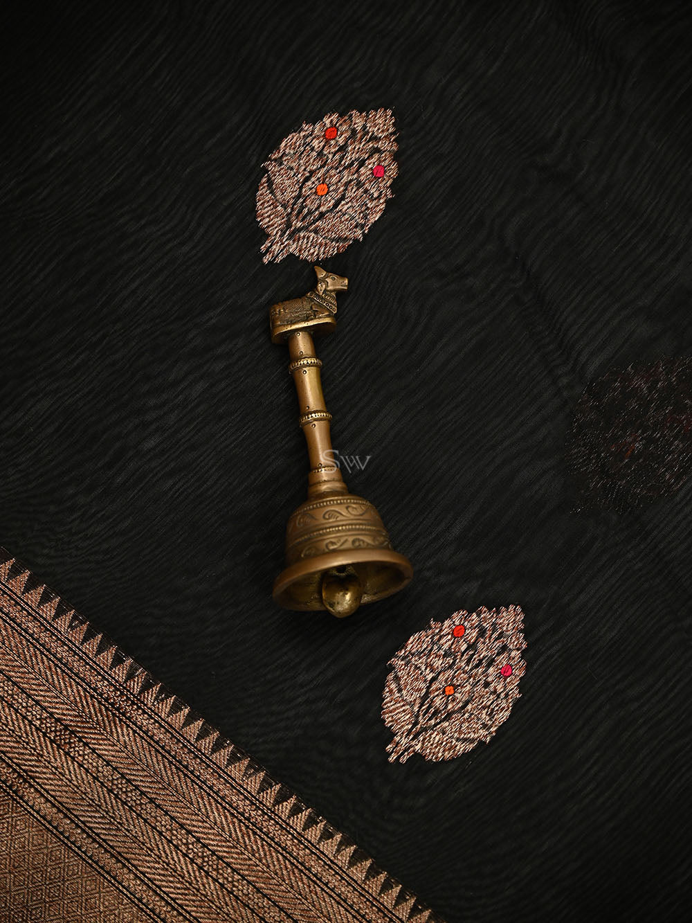 Black Booti Chanderi Silk Handloom Banarasi Saree - Sacred Weaves