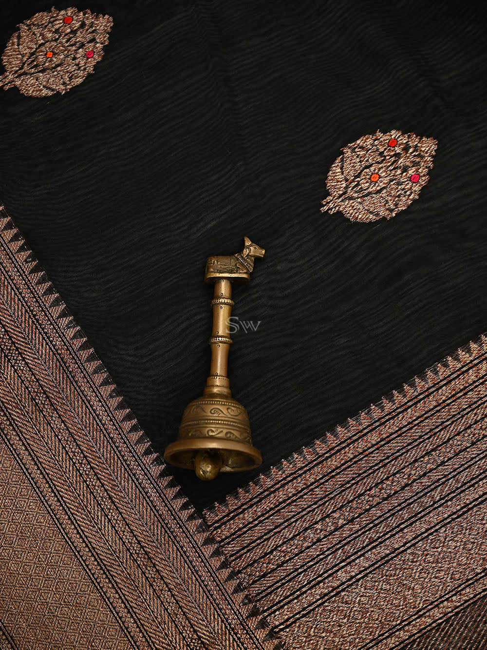 Black Booti Chanderi Silk Handloom Banarasi Saree - Sacred Weaves