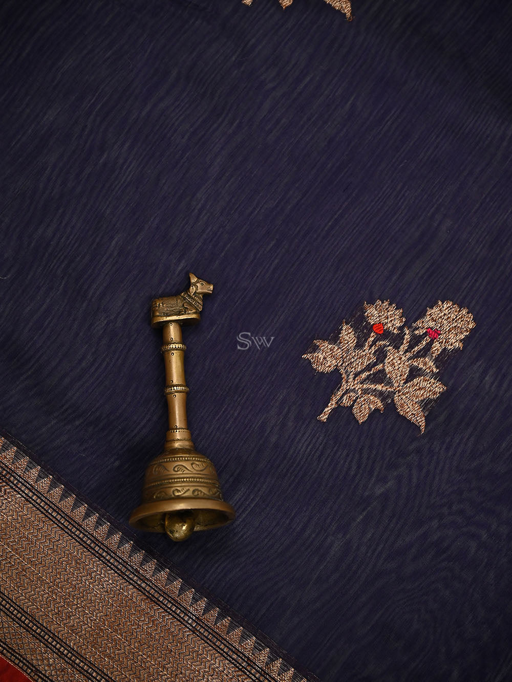 Blue Booti Chanderi Silk Handloom Banarasi Saree - Sacred Weaves