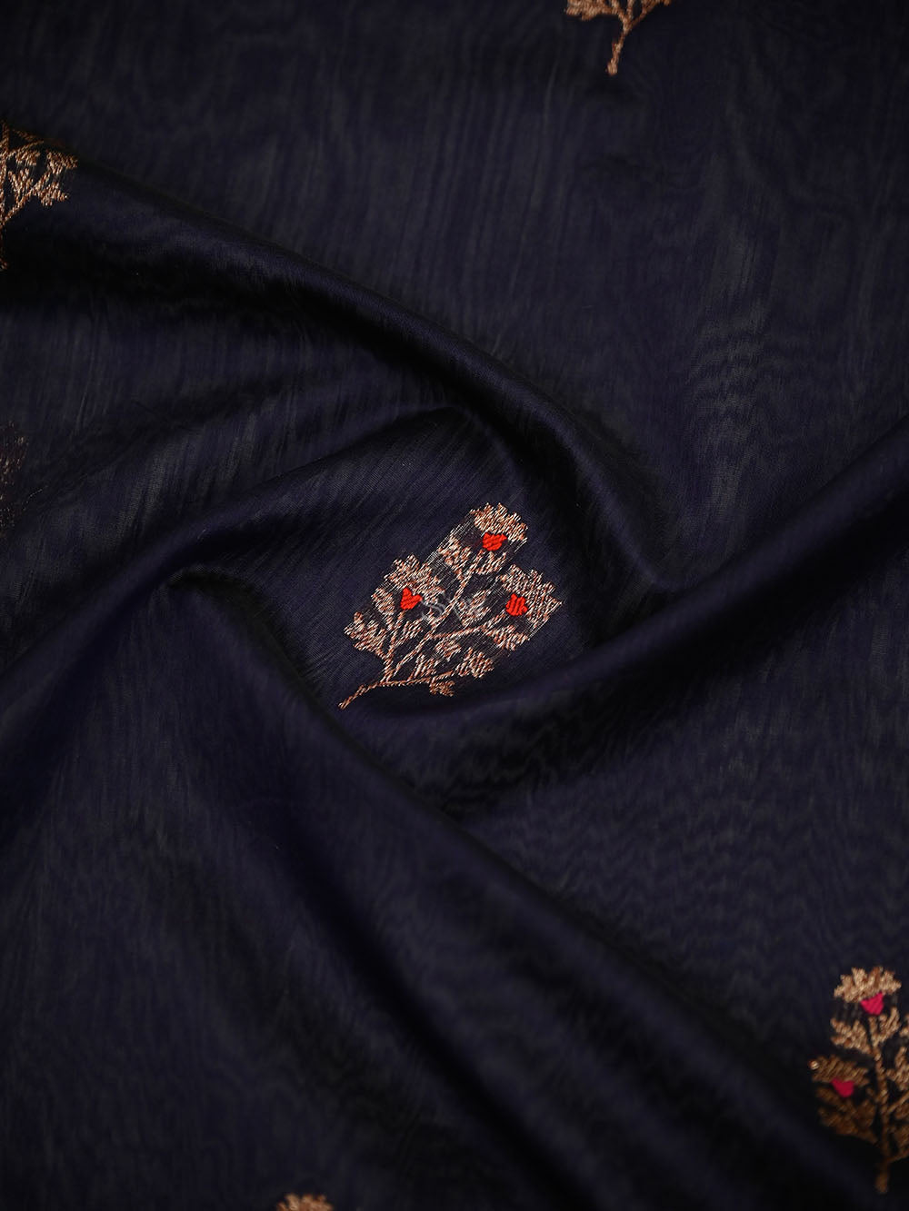 Blue Booti Chanderi Silk Handloom Banarasi Saree - Sacred Weaves