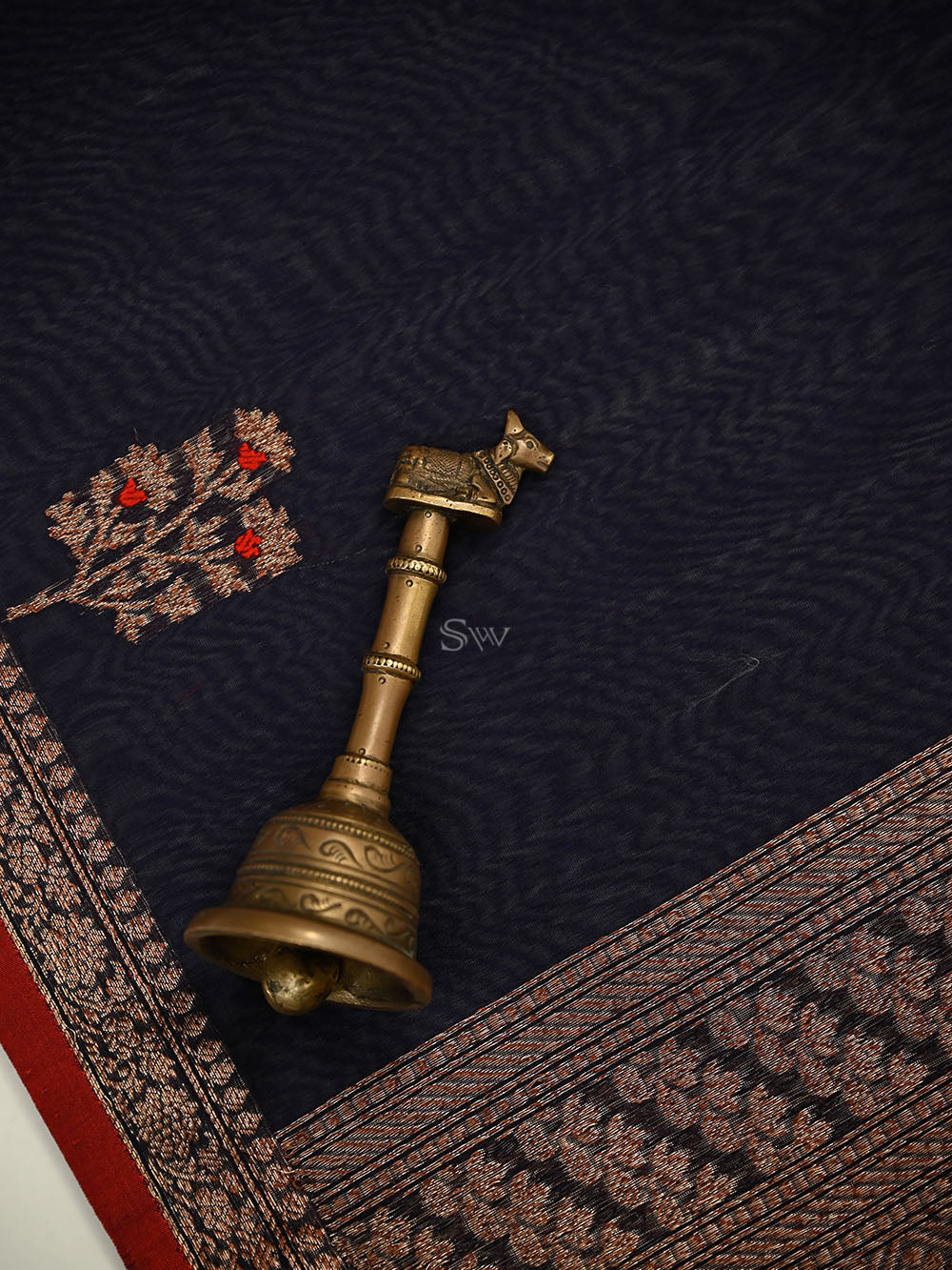 Blue Booti Chanderi Silk Handloom Banarasi Saree - Sacred Weaves