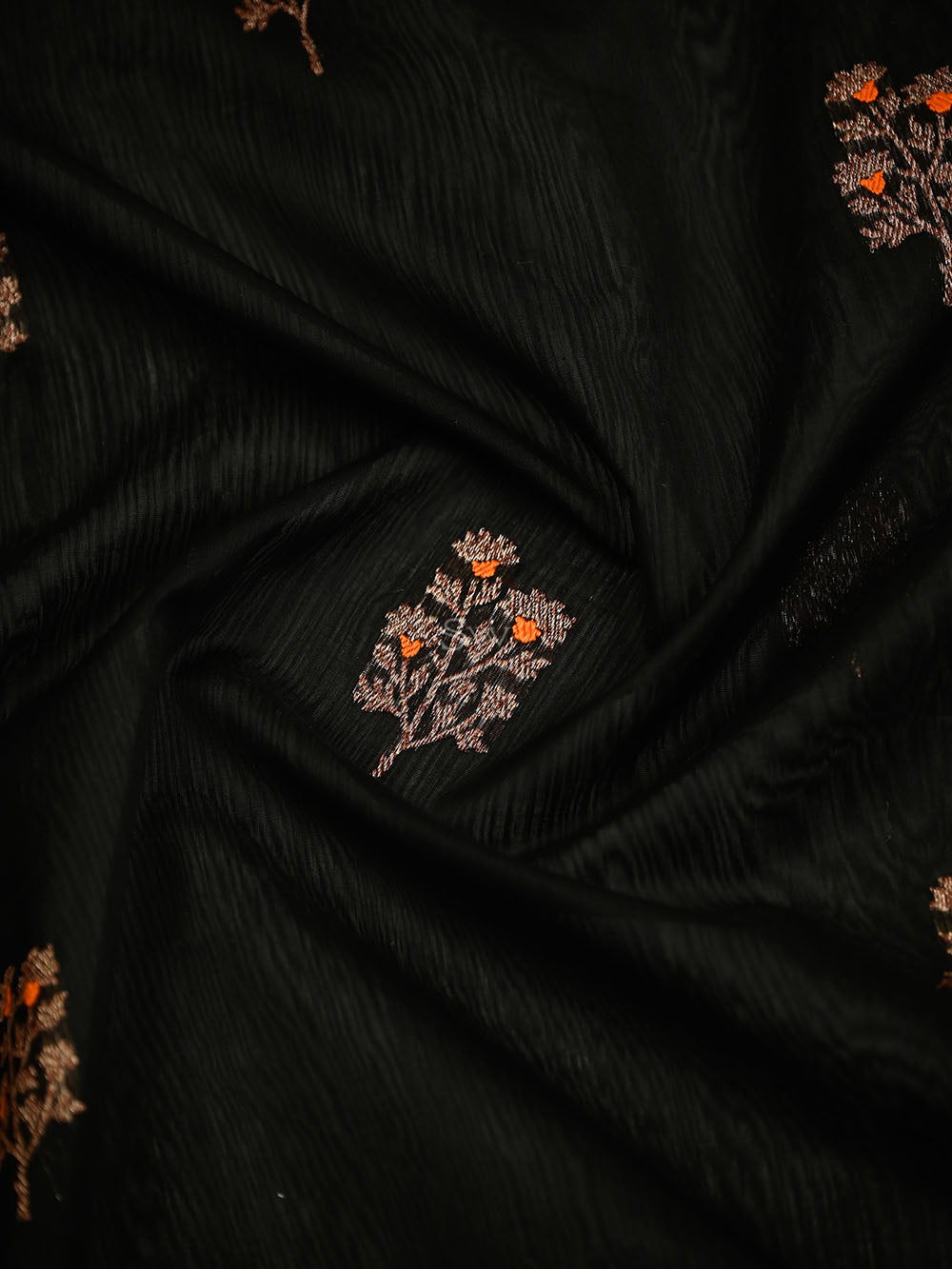 Black Booti Chanderi Silk Handloom Banarasi Saree - Sacred Weaves