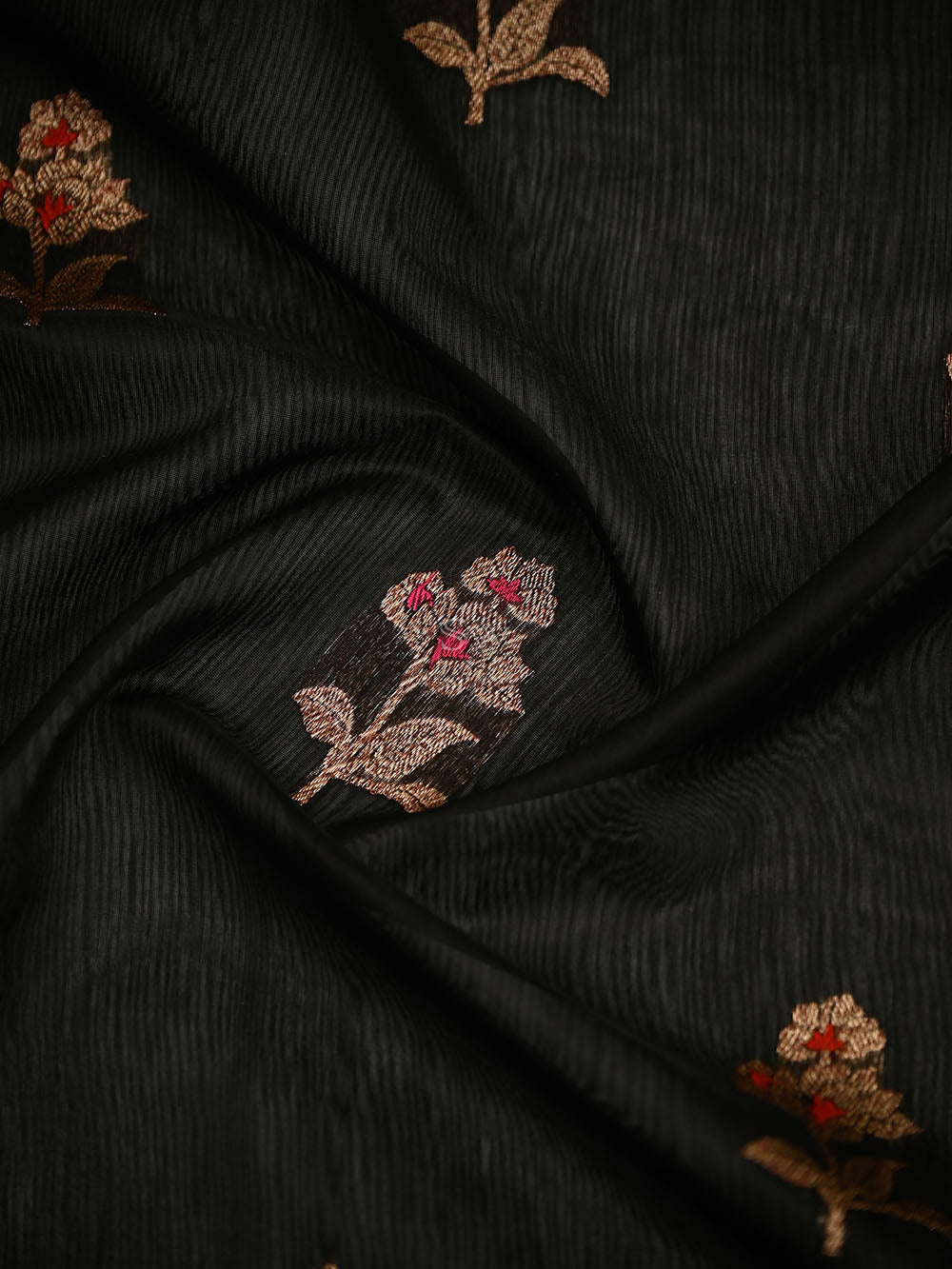 Black Booti Chanderi Silk Handloom Banarasi Saree - Sacred Weaves