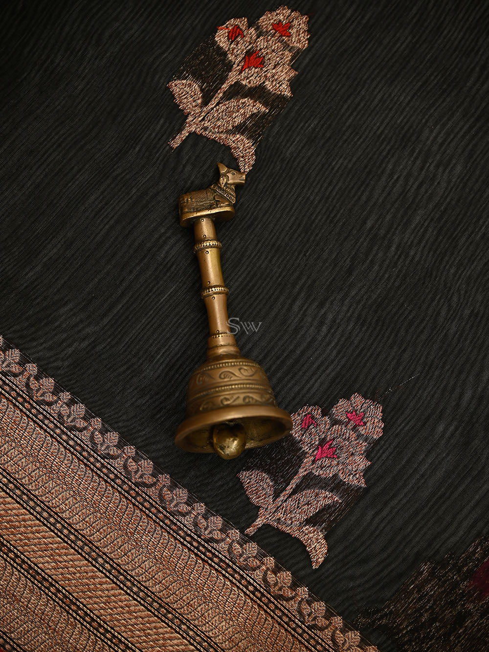 Black Booti Chanderi Silk Handloom Banarasi Saree - Sacred Weaves