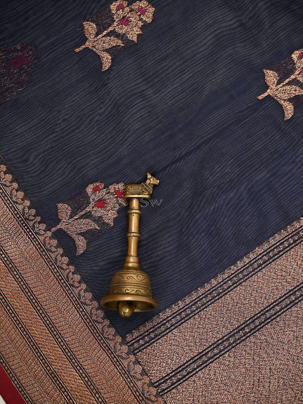Blue Booti Chanderi Silk Handloom Banarasi Saree - Sacred Weaves