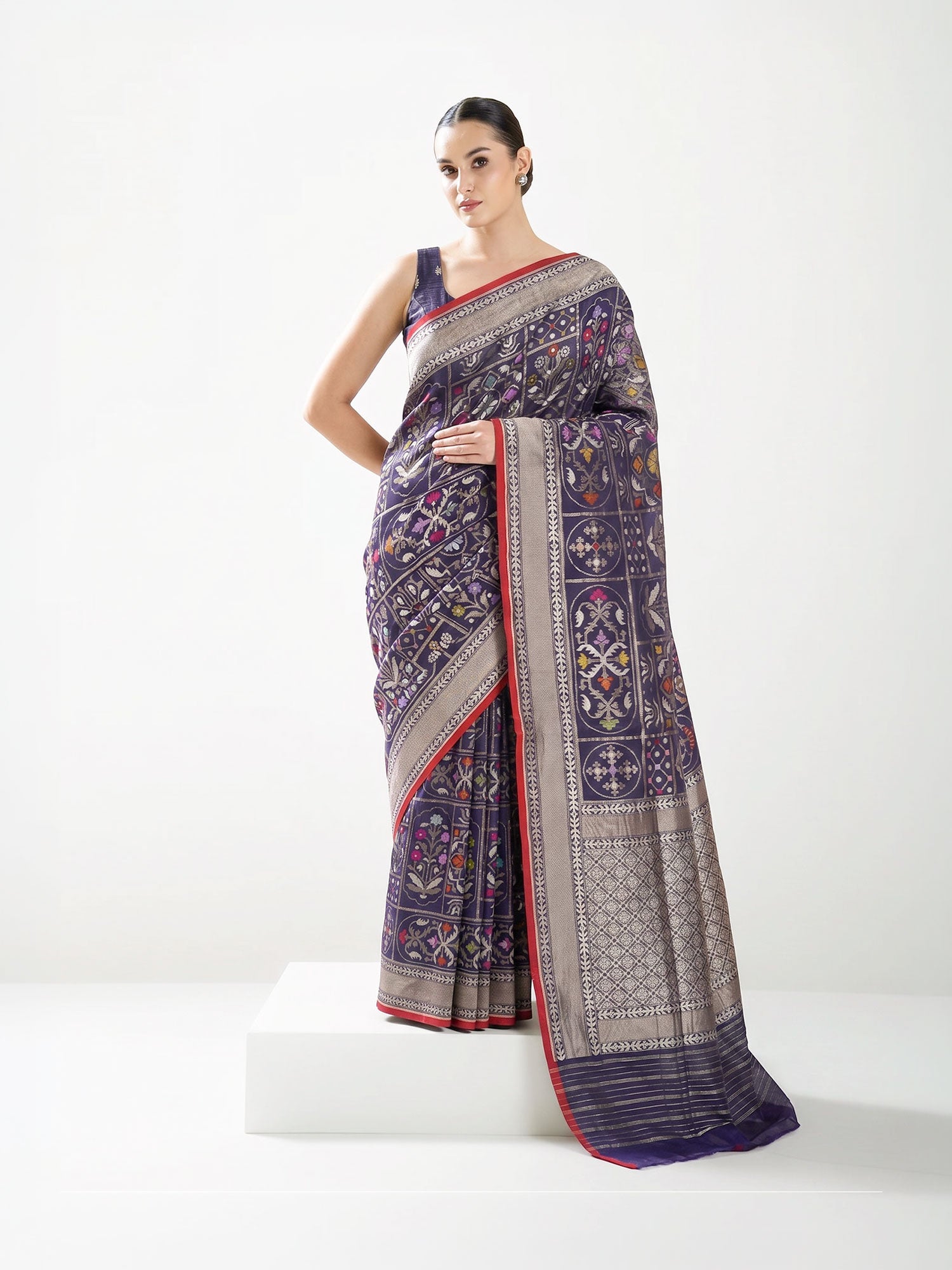 Blue Jaal Cotton Silk Handloom Banarasi Saree - Sacred Weaves