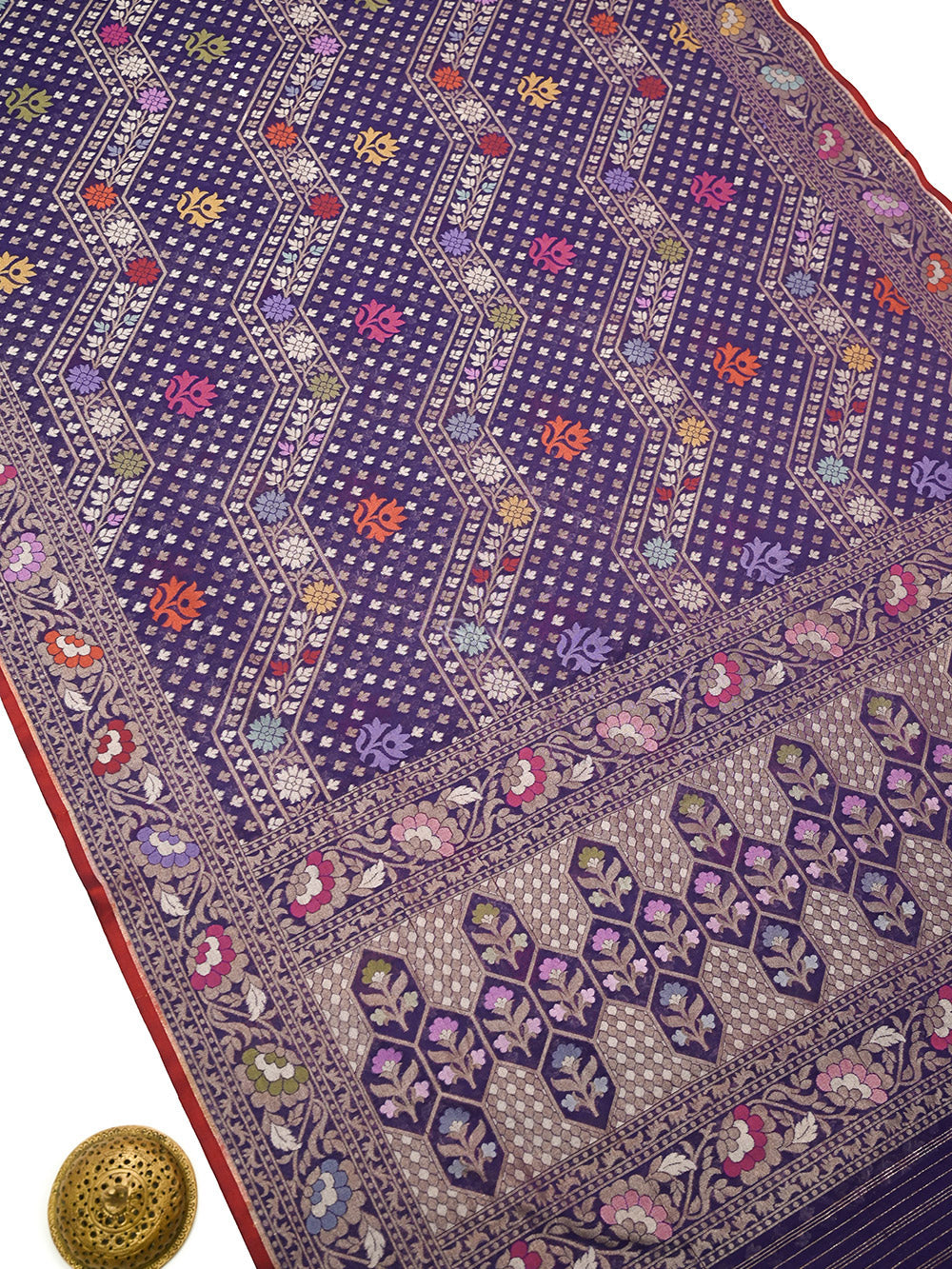 Purple Jaal Cotton Silk Handloom Banarasi Saree - Sacred Weaves
