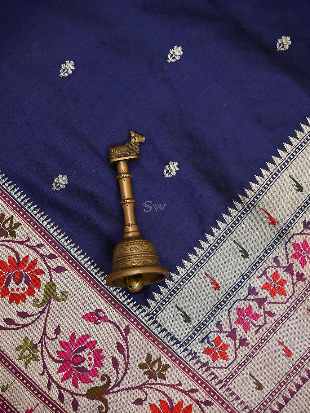 Blue Booti Paithani Katan Silk Handloom Banarasi Saree - Sacred Weaves
