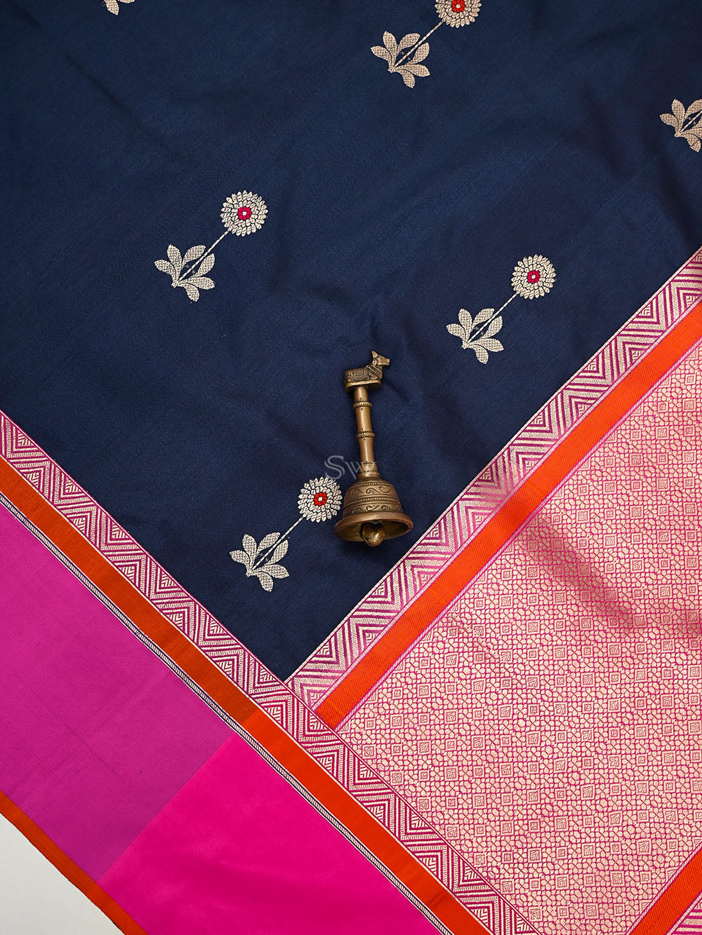 Blue Booti Tussar Silk Handloom Banarasi Saree - Sacred Weaves