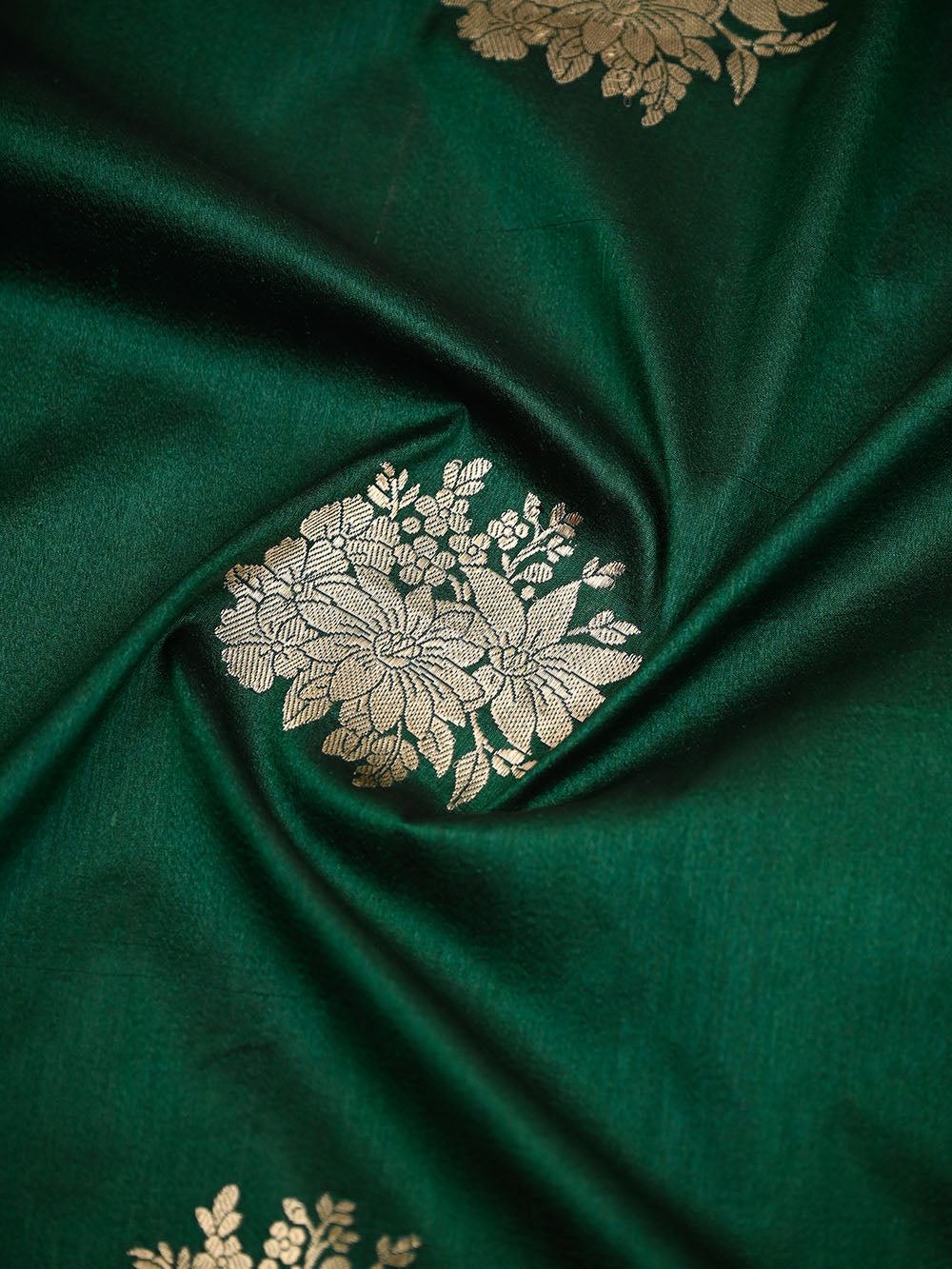 Bottle Green Booti Tussar Silk Handloom Banarasi Saree - Sacred Weaves