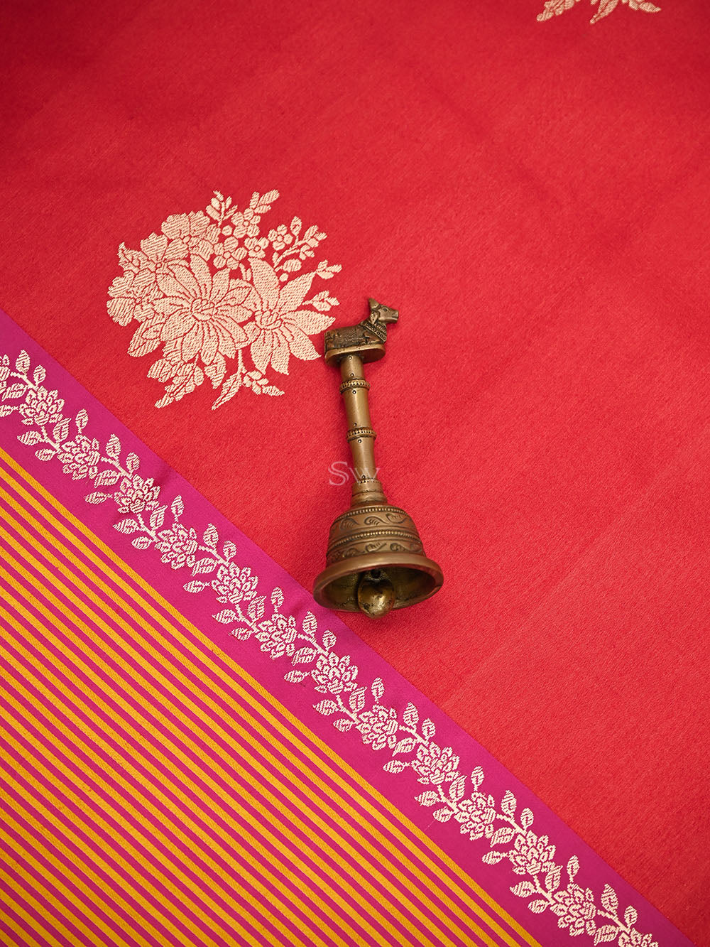 Red Booti Tussar Silk Handloom Banarasi Saree - Sacred Weaves