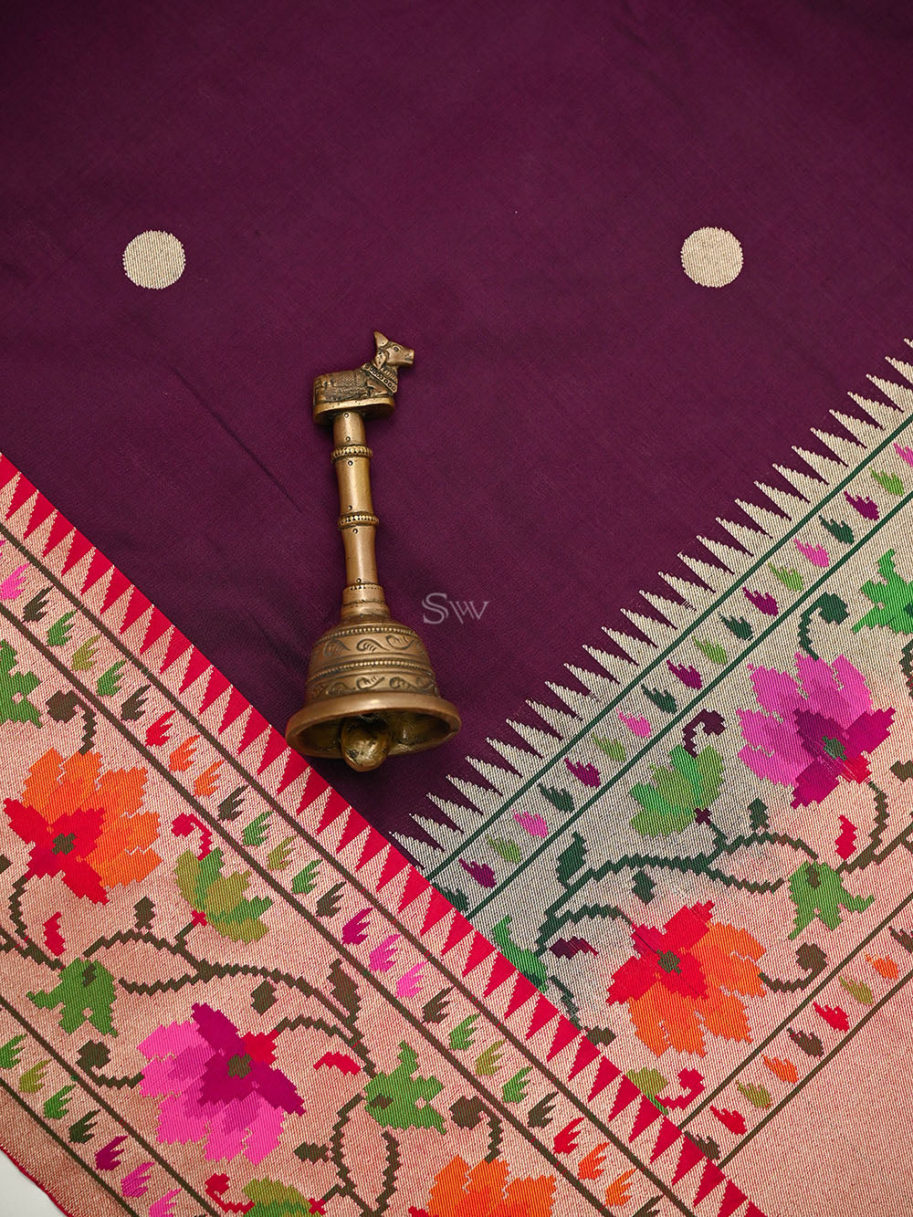 Wine Booti Paithani Katan Silk Handloom Banarasi Saree - Sacred Weaves