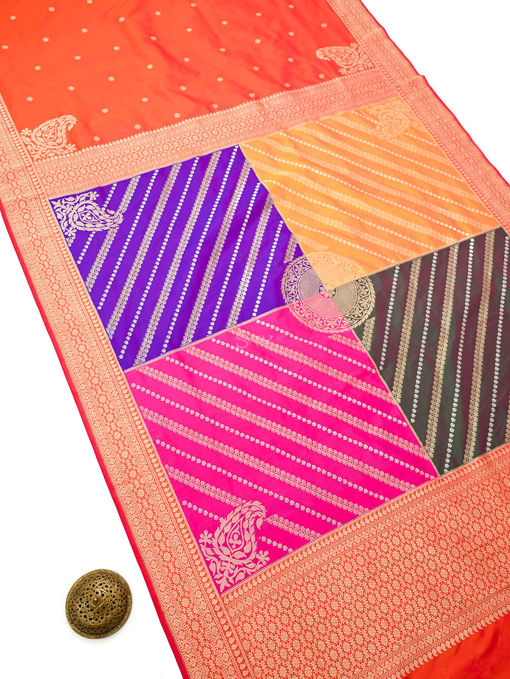 Dark Orange Rangkat Katan Silk Handloom Banarasi Saree - Sacred Weaves