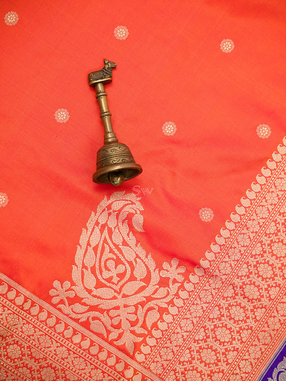 Dark Orange Rangkat Katan Silk Handloom Banarasi Saree - Sacred Weaves