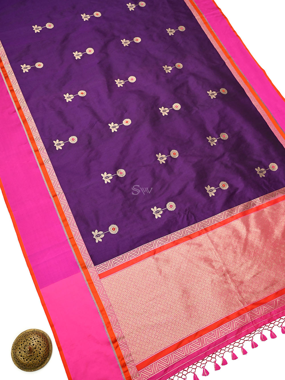 Purple Booti Tussar Silk Handloom Banarasi Saree - Sacred Weaves
