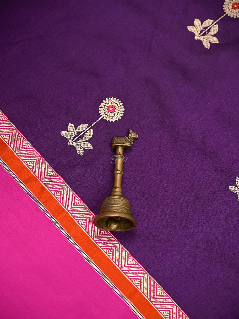 Purple Booti Tussar Silk Handloom Banarasi Saree - Sacred Weaves