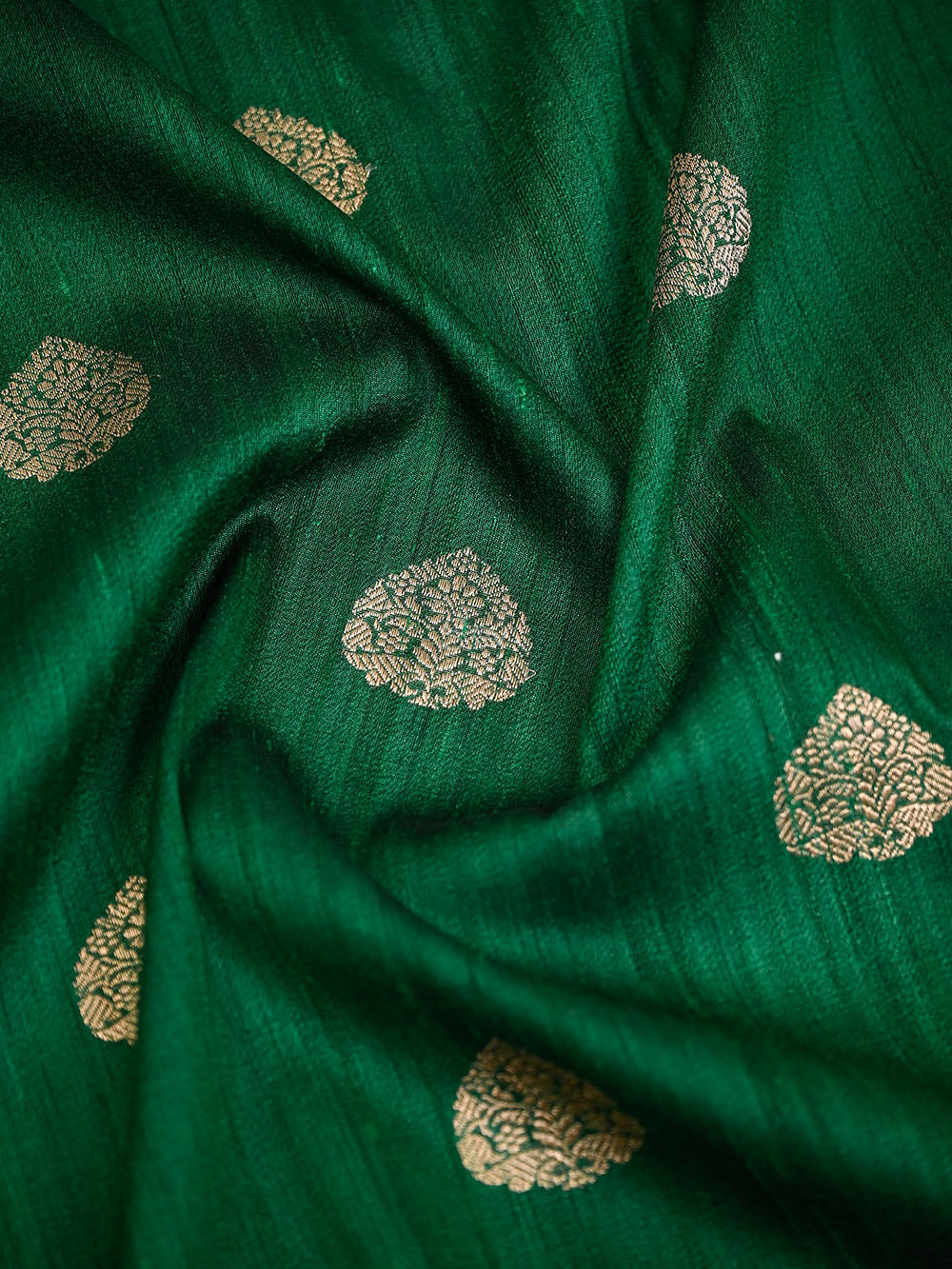Bottle Green Red Booti Tussar Silk Handloom Banarasi Saree - Sacred Weaves