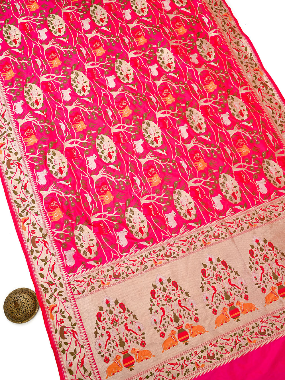 Dark Pink Shikargah Meenakari Katan Silk Handloom Banarasi Saree - Sacred Weaves