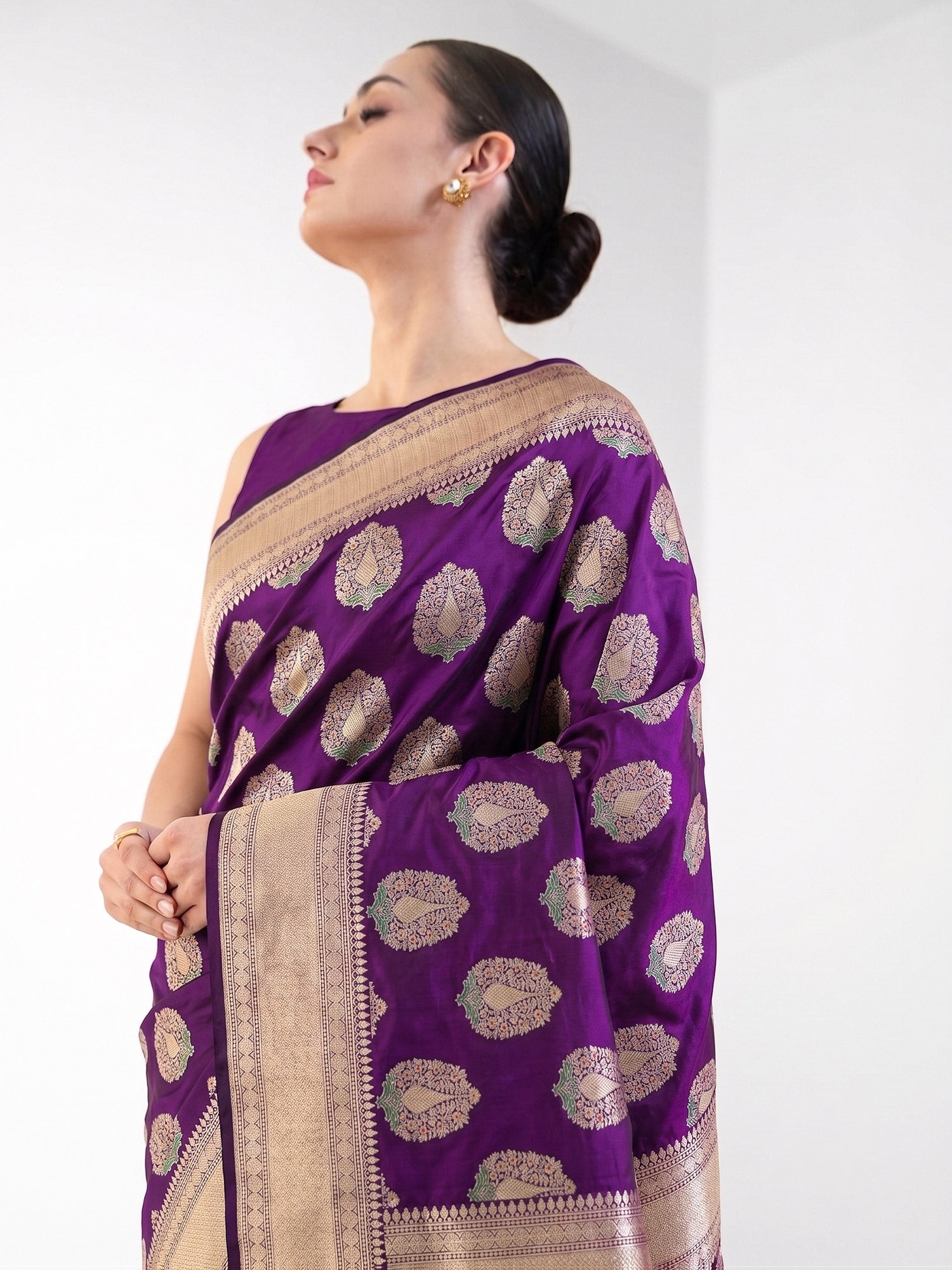 Purple Meenakari Boota Katan Silk Handloom Banarasi Saree - Sacred Weaves