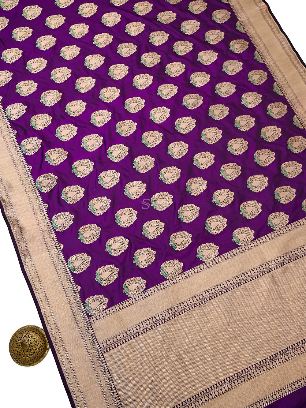 Purple Meenakari Boota Katan Silk Handloom Banarasi Saree - Sacred Weaves