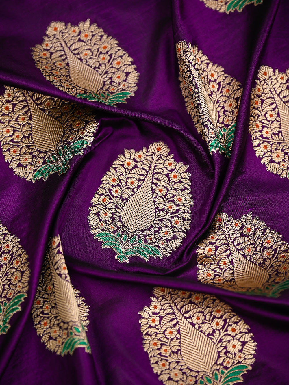 Purple Meenakari Boota Katan Silk Handloom Banarasi Saree - Sacred Weaves