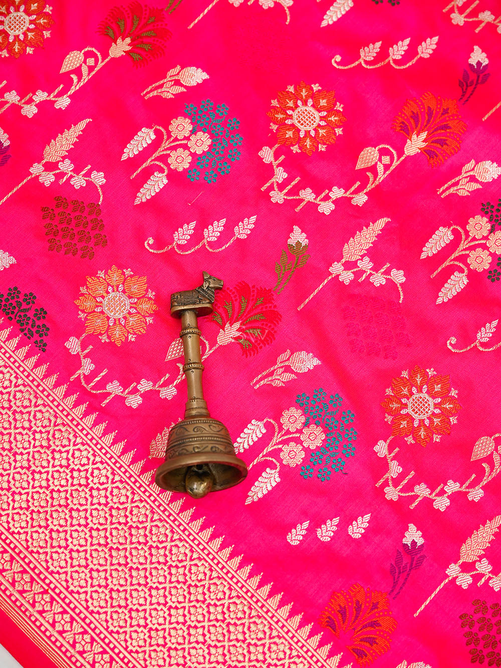 Dark Pink Shikargah Meenakari Katan Silk Handloom Banarasi Saree - Sacred Weaves