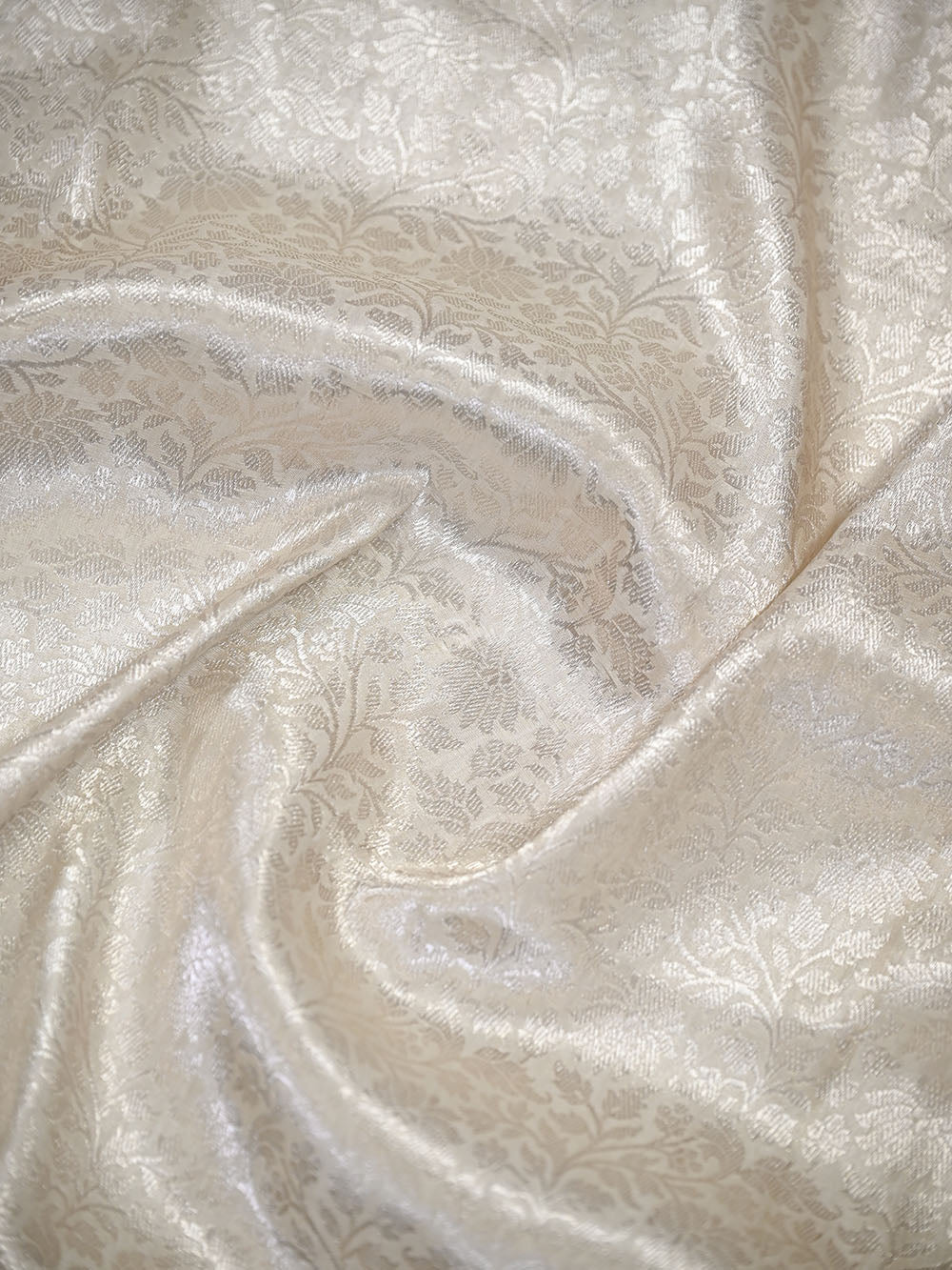 Cream Katan Silk Tissue Brocade Handloom Banarasi Saree - Sacred Weaves