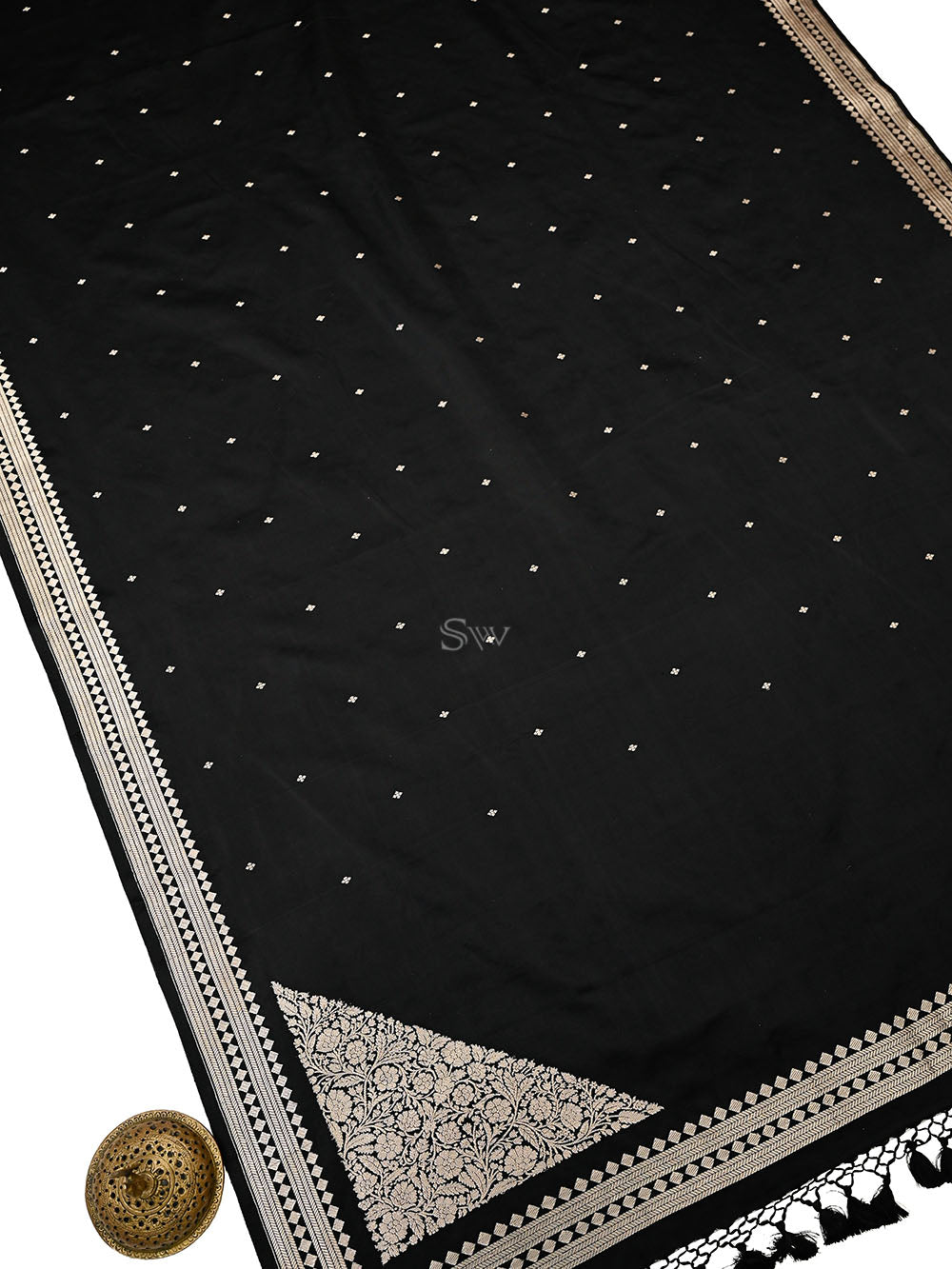 Contemporary Black Konia Satin Silk Handloom Banarasi Saree - Sacred Weaves