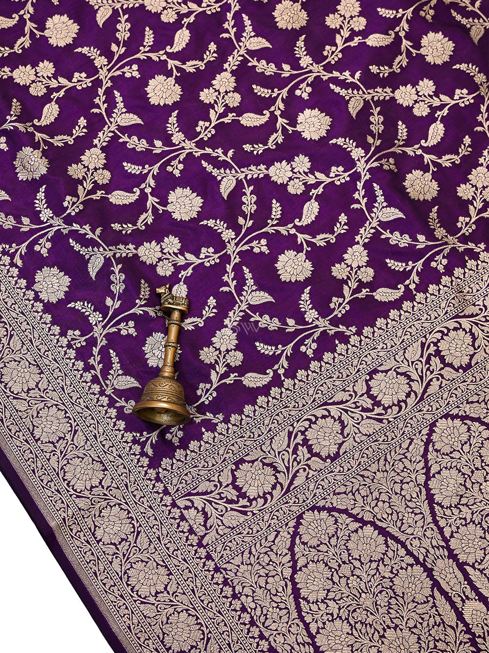 Dark Purple Uppada Zari Jaal Katan Silk Handloom Banarasi Saree - Sacred Weaves