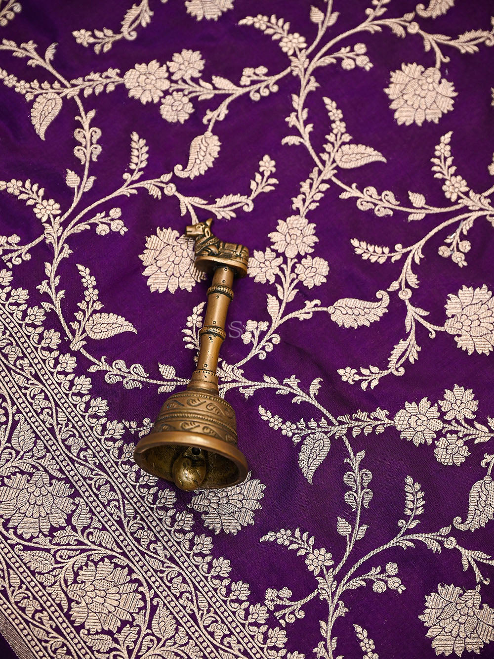 Dark Purple Uppada Zari Jaal Katan Silk Handloom Banarasi Saree - Sacred Weaves