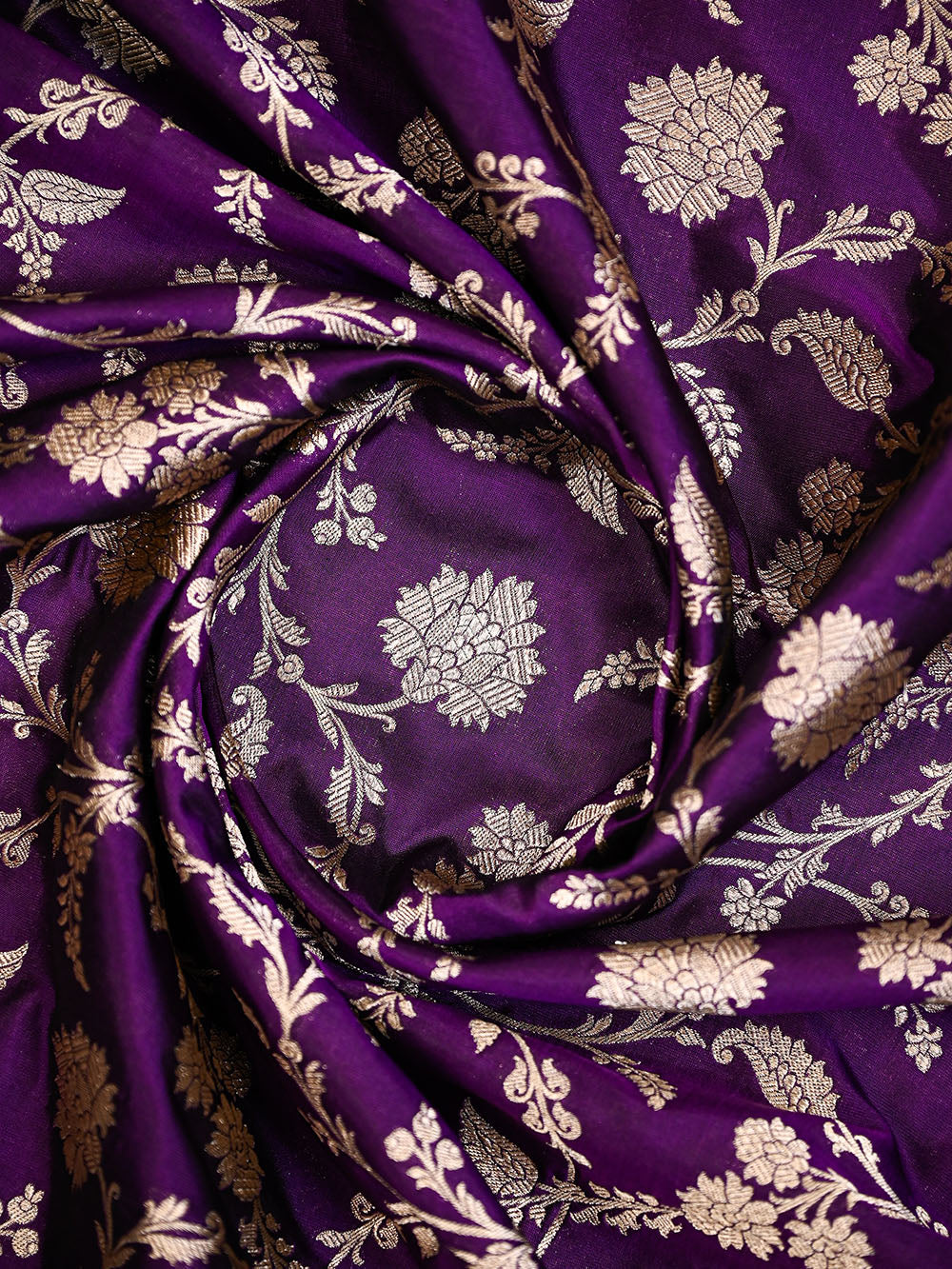 Dark Purple Uppada Zari Jaal Katan Silk Handloom Banarasi Saree - Sacred Weaves